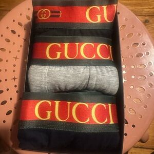 3 Gucci Black and Gray Boxer Briefs with Signature Branding. XXL